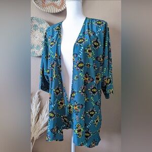 NWT! LuLaRoe Aztec-style Teal and Orange Patterned Lindsay Kimono - L